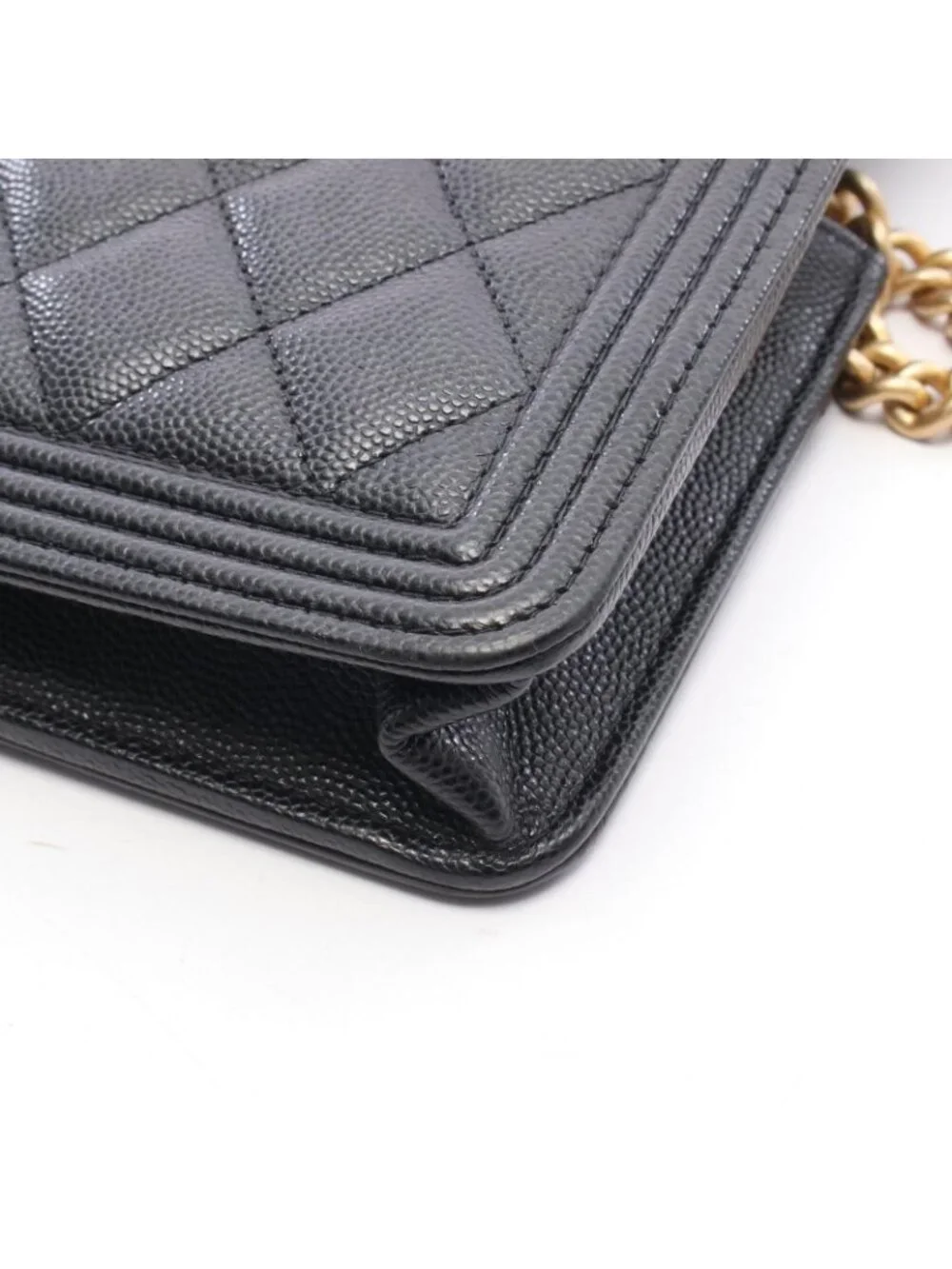Chanel Shoulder Bag Boy Quilted Black Caviar Leather Boy Chain Wallet